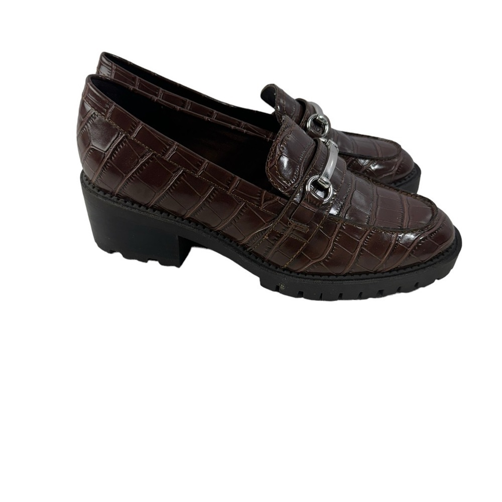 Marc Fisher Dancel Heeled Loafer  Brown Moc Croc Size 8.5